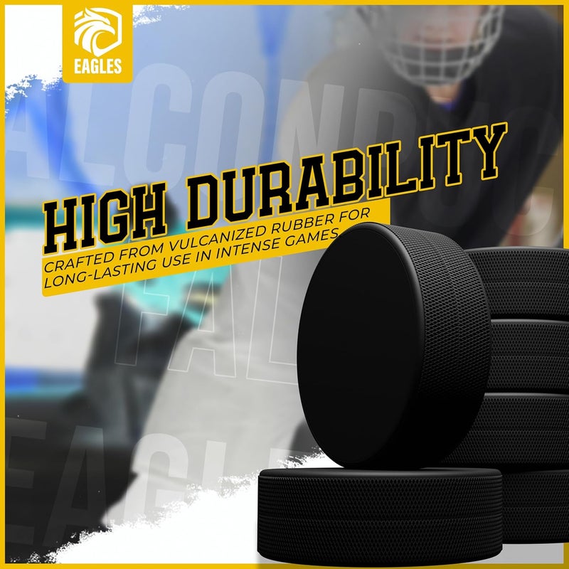 Eagle's Ice Hockey Pucks 1, 2, 3, 6 or 50 Pack | High Grade Pucks Official Regulation Weight & Size for Practice & Classic Training - 6 oz Diameter 3" Thickness 1" Black Hockey Puck Roller Hockey - Image 5